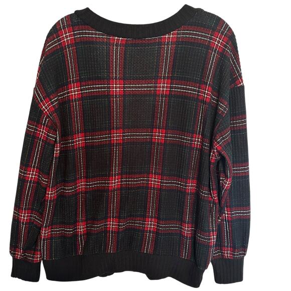Torrid Brushed Waffle Surplice Drop Shoulder Top Womens Size 1X Black Red Plaid - Picture 6 of 12